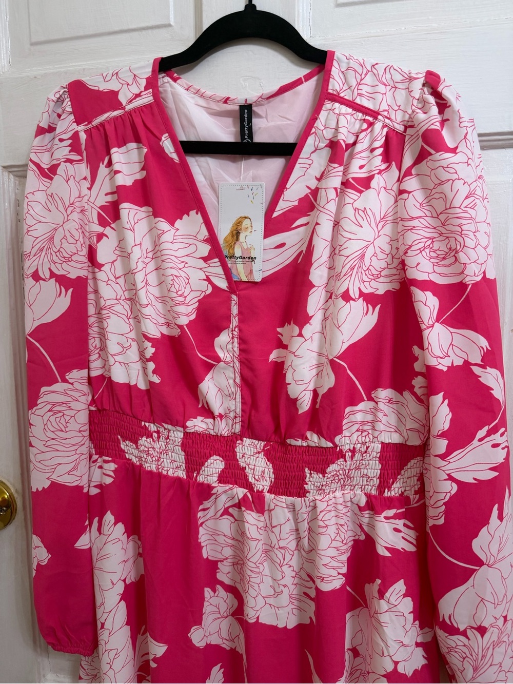 NWT Floral Pink Maxi Dress with White Bloom Print - Picture 3 of 3